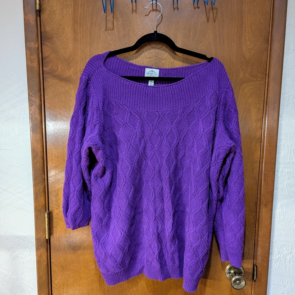St. John's Bay purple 1X cable knit off the shoulder wide neck sweater RN 93677